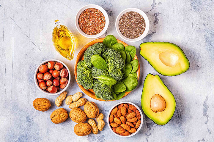 A selection of Omega-3 rich foods and sources of unsaturated fats.
